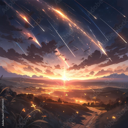 Meteor Shower Over Countryside