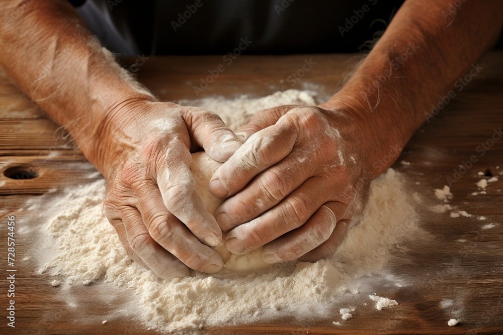 Delicate hands kneading dough for perfectly baked bread and soft rolls - neutral background