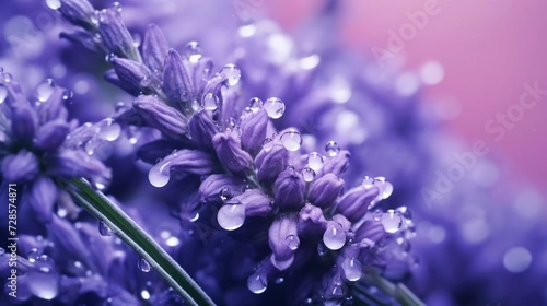 close up realistic photo of Lavender flower with water drops. generative ai