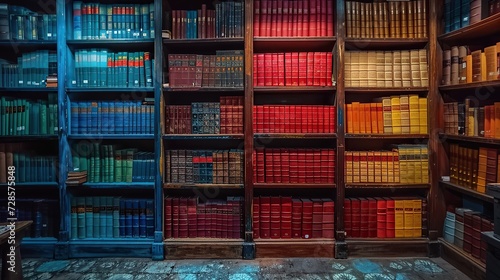 Rows of different colorful books lying on the shelf