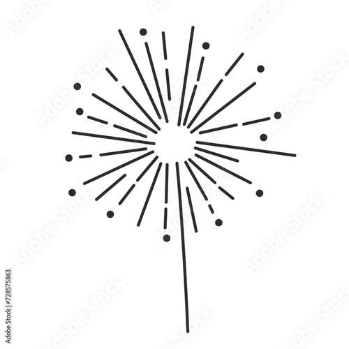 Sparkling Bengal fire line icon. Thin black outline silhouette of sparkler with radial sparks, birthday or anniversary party fire and explosion of firework, monochrome icon vector illustration