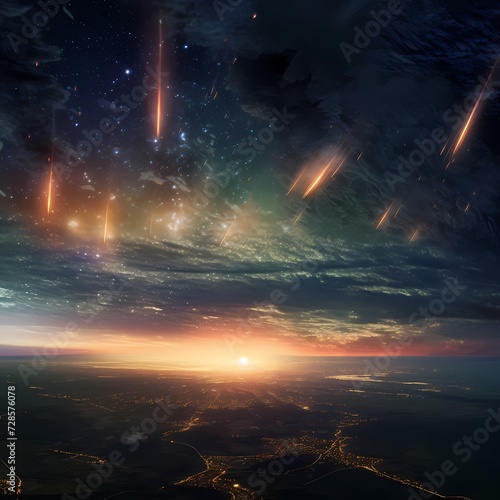 Meteor Shower Over the Horizon