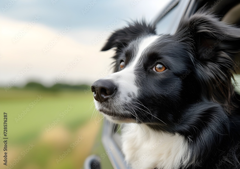 A border collie sticking head out driving car window
A border collie sticking head out driving car window