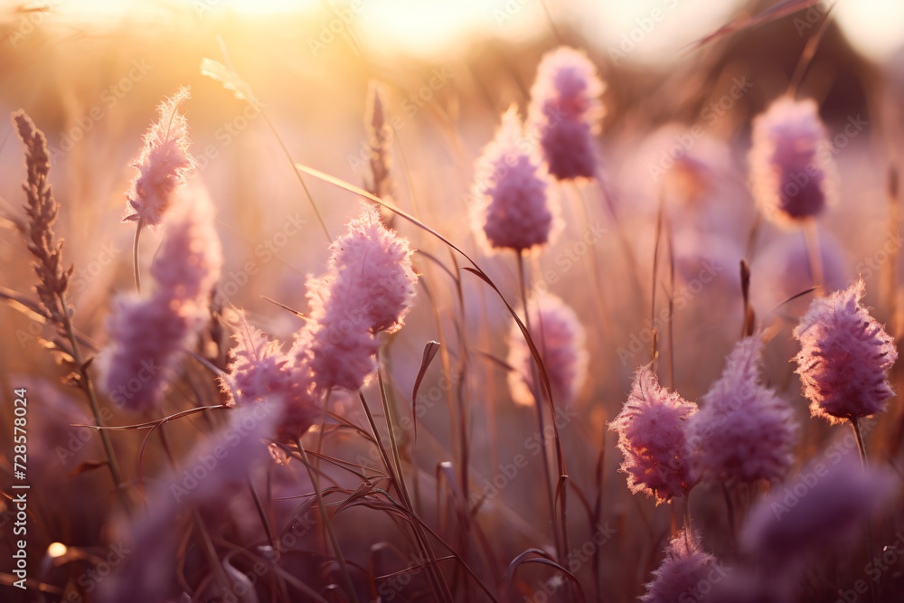 Obraz premium the fields of lavender at sunset, in the style of dark pink and light bronze, vintage aesthetics