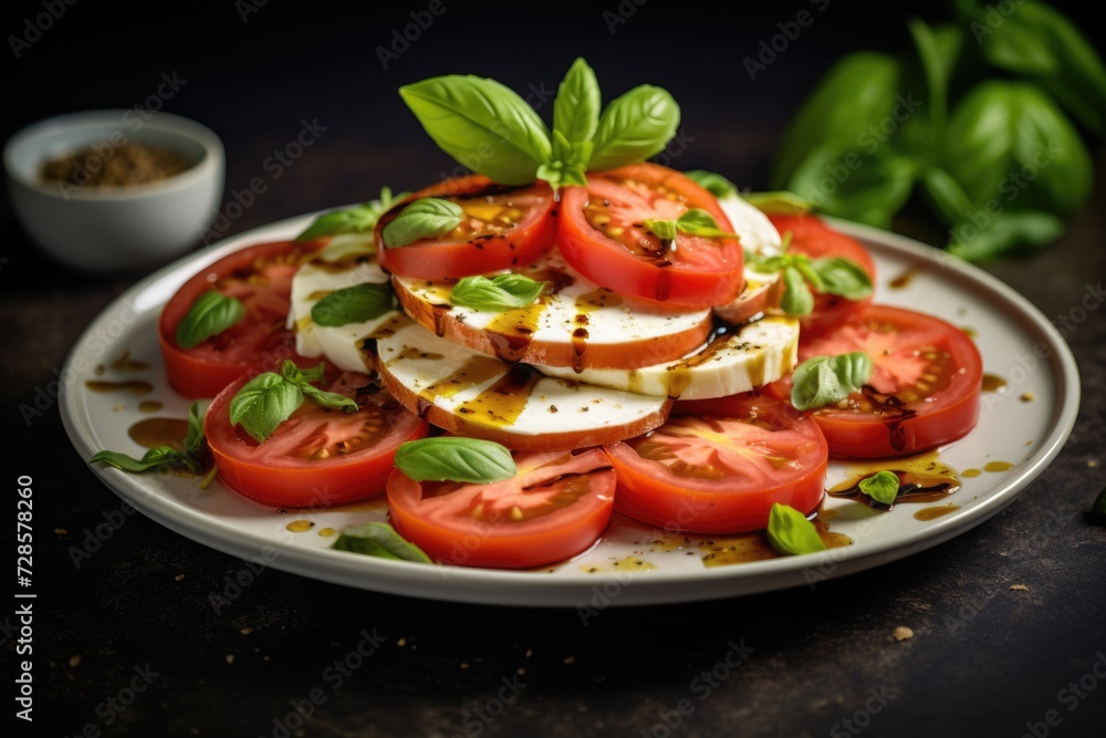 Italian Delight: Caprese Salad with Tomato, Mozzarella, and a Balsamic Olive Oil Dressing Italian Delight: Caprese Salad with Tomato, Mozzarella, and a Balsamic Olive Oil Dressing