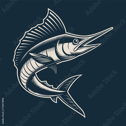 Vintage marlin illustration monochrome design