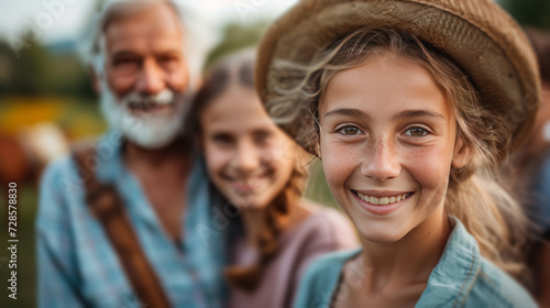 Happy Family Portrait with Grandfather and Grandchildren