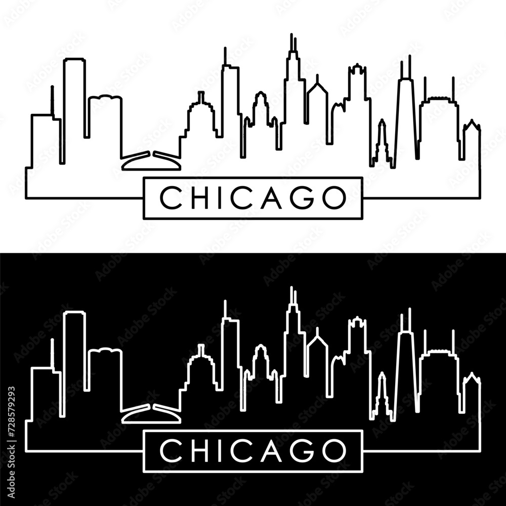 Fototapeta premium Chicago skyline. Linear style..Chicago city single line. Editable vector file.