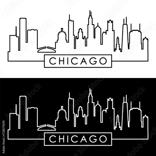 Chicago skyline. Linear style..Chicago city single line. Editable vector file.