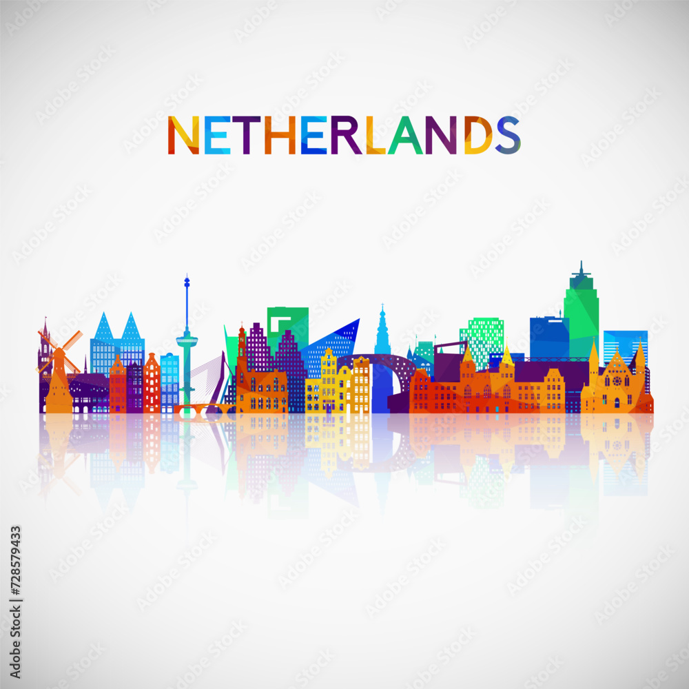 Netherlands skyline silhouette in colorful geometric style. Symbol for your design. Vector illustration.