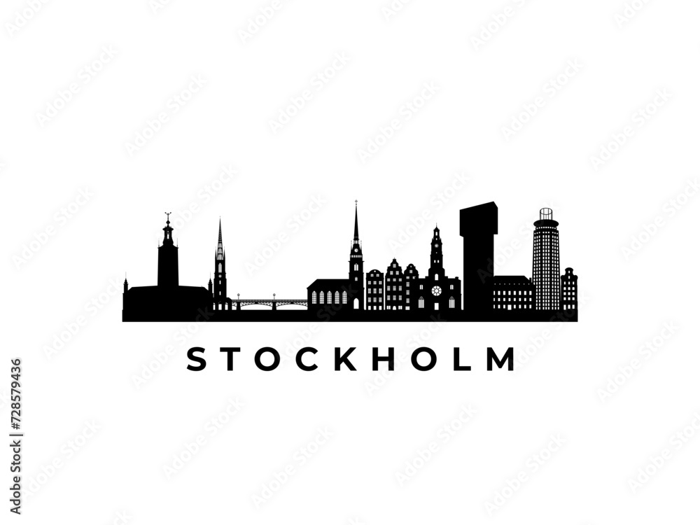 Vector Stockholm skyline. Travel Stockholm famous landmarks. Business and tourism concept for presentation, banner, web site.