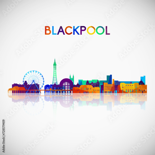 Blackpool skyline silhouette in colorful geometric style. Symbol for your design. Vector illustration.