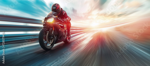Motorbike. Professional motorcyclist riding at high speed on the road