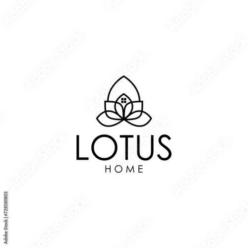 minimal and simple yoga lotus house icon vector logo with beautiful plant tree flower  organic house  cottage forrest design illustration