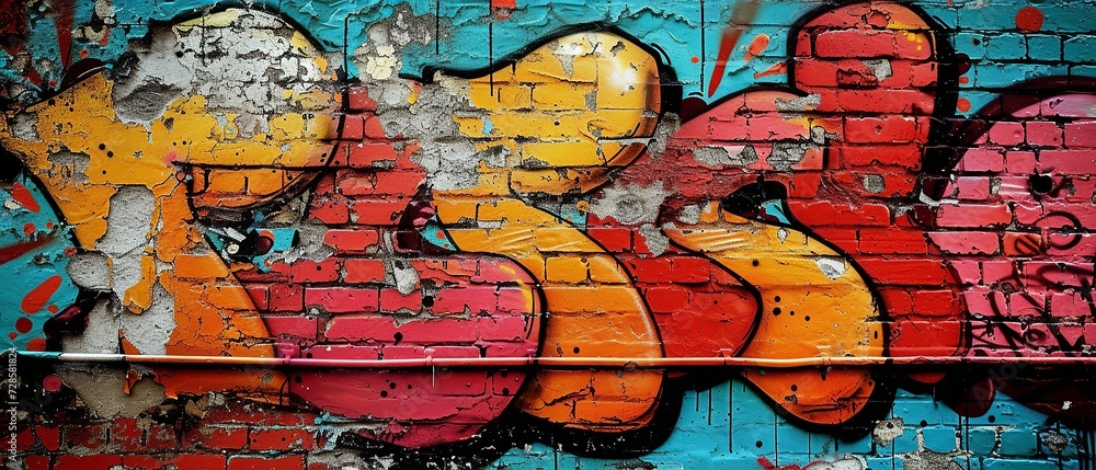 Colorful Graffiti Art on Urban Brick Wall banner background Colorful Graffiti Art on Urban Brick Wall banner background