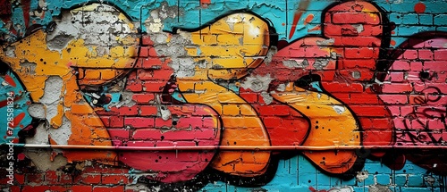 Colorful Graffiti Art on Urban Brick Wall banner background