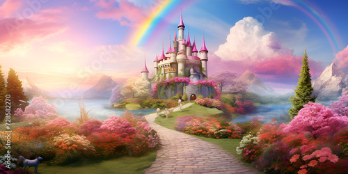 Journey Through a Fantasy Panoramic Photo Background: Discover the Pink and Yellow Rare Color World © Safia