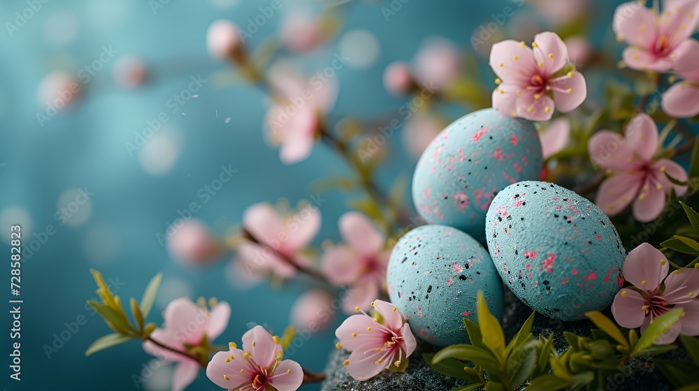 Blue easter eggs and flowers Blue easter eggs and flowers