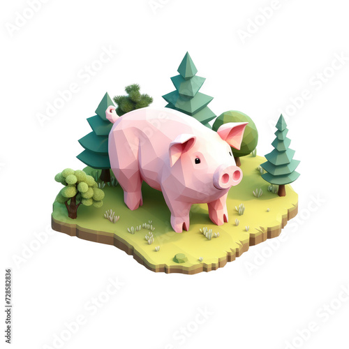 Geometric Low Poly Pig; Polygonal Farm Animal; Abstract Pink Pig Artwork