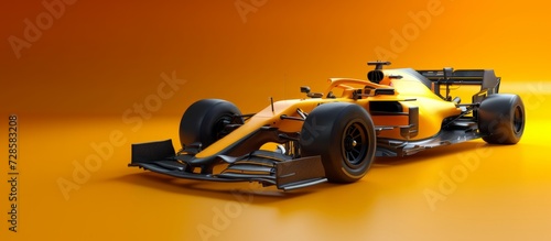 Stylish, fats racing car against vivid yellow background. Banner. Promotional material for sport events. Formula 1