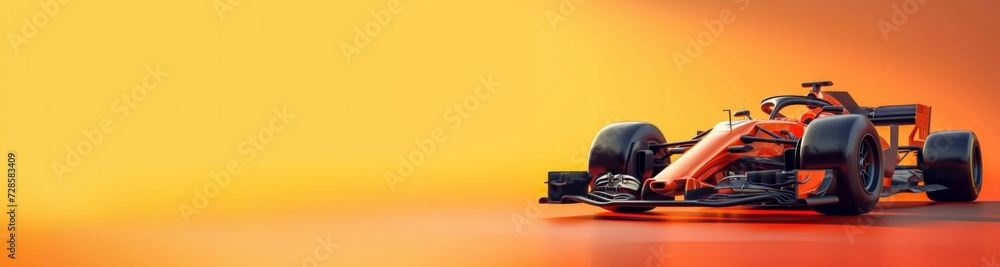Obraz premium Stylish, fats racing car against vivid yellow background. Banner. Promotional material for sport events. Formula 1