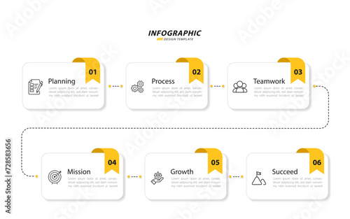 Infographic template. 6 Step timeline journey, Flat simple infographics design template. presentation graph. Business concept with numbers 6 options or steps vector illustration.