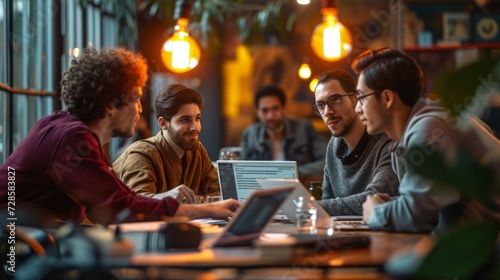 Group of Men Working on Laptops at a Table