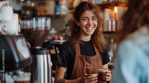 Smiling Woman Holding a Cup of Coffee