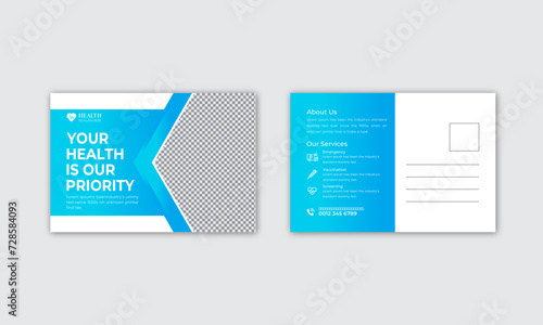 Modern medical healthcare postcard template. Minimal and creative vector medical postcard layout