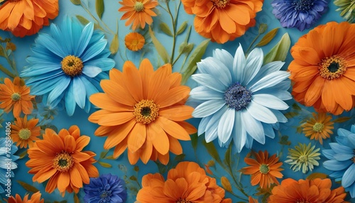 flower pattern with orange and blue flowers on background flora summer wallpaper for banner postcard book illustration created with tools