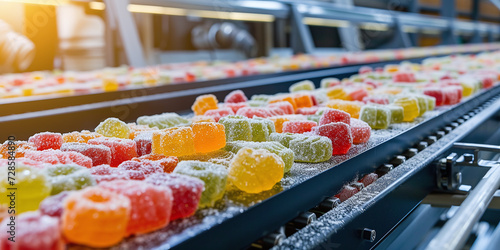 tape sweets, candied fruits, in the food industry, products ready for automatic packaging. Concept with automated food production