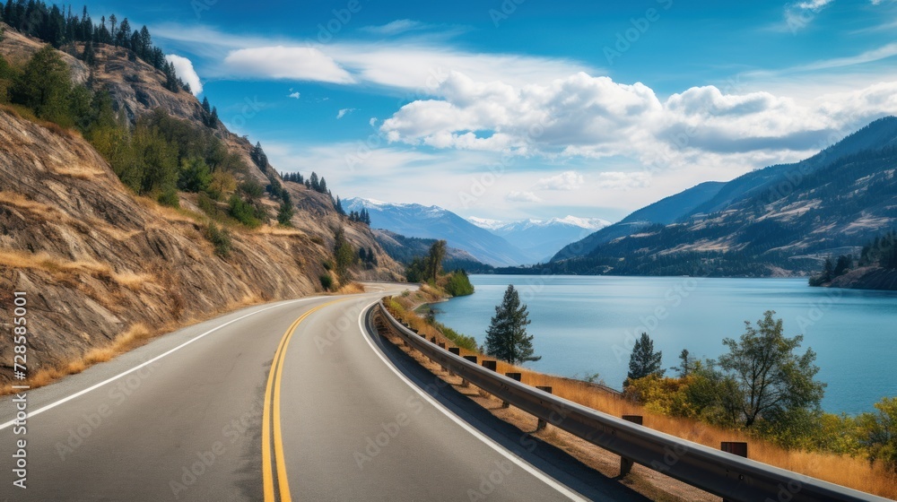 Mountains lake highway with beautiful views