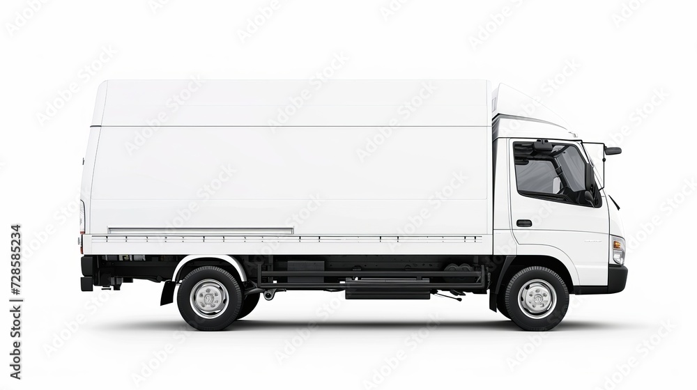 Delivery white van or truck with space for text isolated over white background. Generative AI