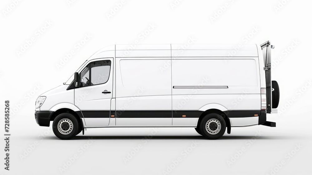 Delivery white van or truck with space for text isolated over white background. Generative AI Delivery white van or truck with space for text isolated over white background. Generative AI