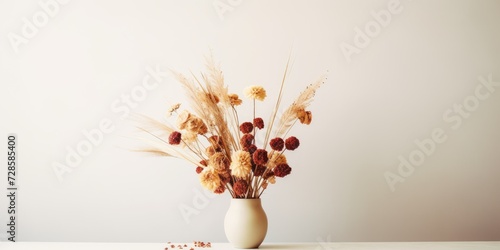 Dried flowers arranged kinfolk-style in a minimalist vase. photo
