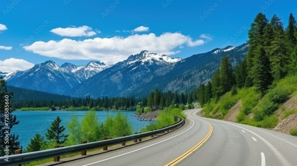 Mountains lake highway with beautiful views Mountains lake highway with beautiful views