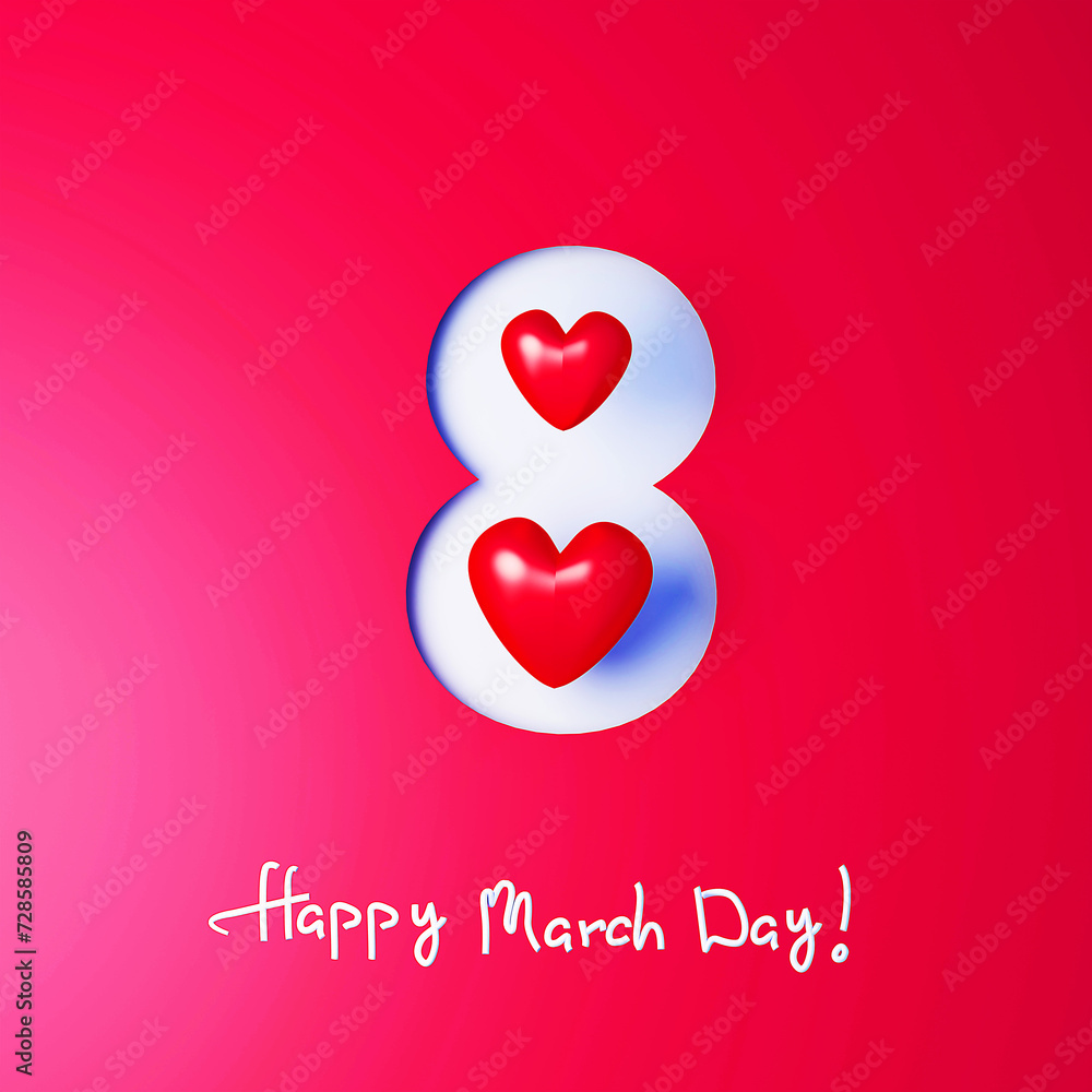 Women's Day background with 3d 8 number and hearts. 3d render. Women's Day background with 3d 8 number and hearts. 3d render.