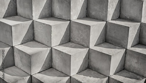 abstract geometric background geometry pattern with rustic concrete cube blocks grey textured cement wall building © Wayne