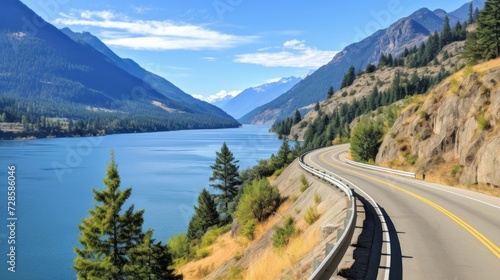 Mountains lake highway with beautiful views