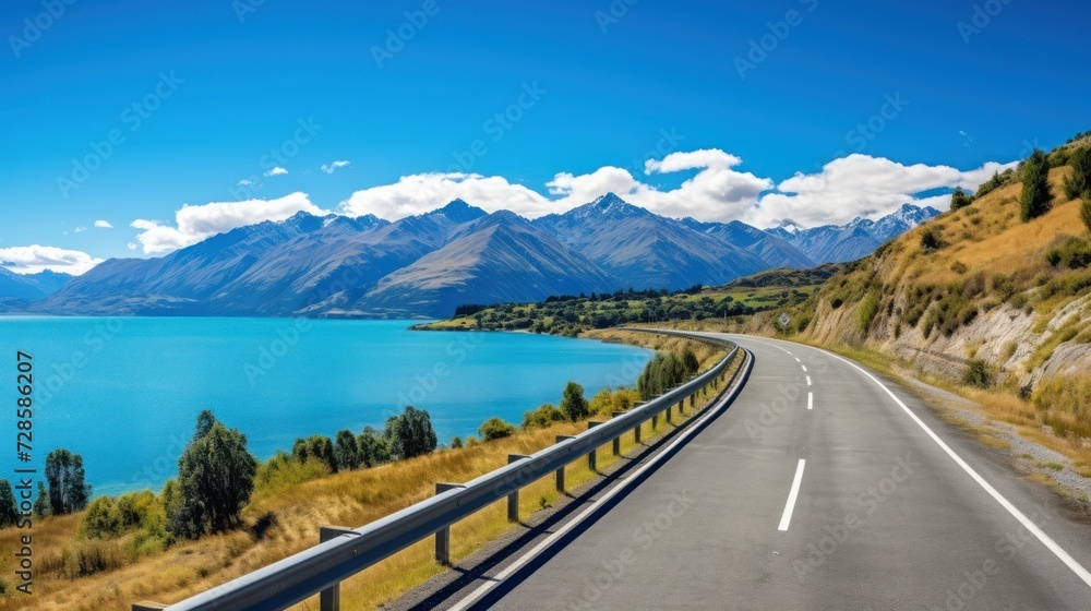 Mountains lake highway with beautiful views Mountains lake highway with beautiful views