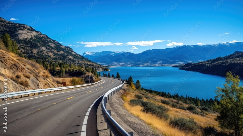 Mountains lake highway with beautiful views Mountains lake highway with beautiful views