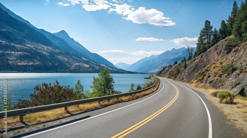 Mountains lake highway with beautiful views Mountains lake highway with beautiful views