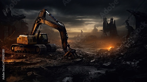 Commanding attention on the construction site, the excavator stands as a symbol of efficiency and strength, embodying the essence of heavy equipment in modern construction.