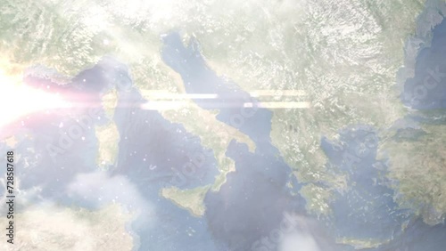 Zoom in from space and focus on Corato, Italy. 3D Animation. Background for travel intro. Elements of this image furnished by NASA photo