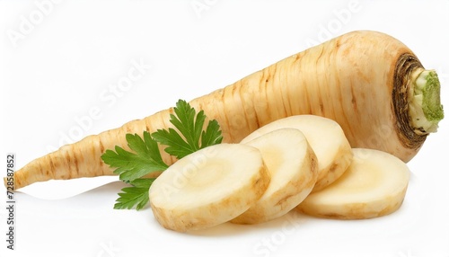 parsnip root with slices vegetable isolated on white background photo