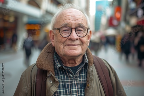 Old Man With Glasses Standing on the Street