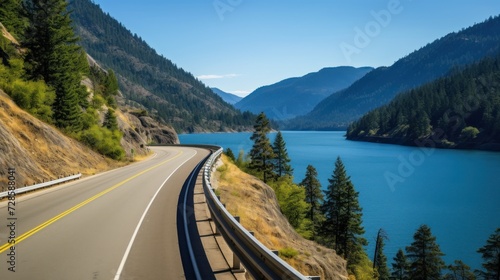 Mountains lake highway with beautiful views