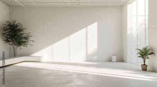 An Empty Room With a Tree in the Corner