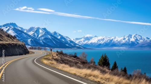 Mountains lake highway with beautiful views