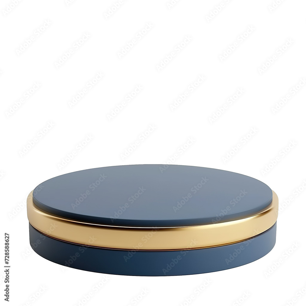 Empty podium golden and blue with stacks decorations. Luxury scene design concept, isolated on white background. Empty podium golden and blue with stacks decorations. Luxury scene design concept, isolated on white background.